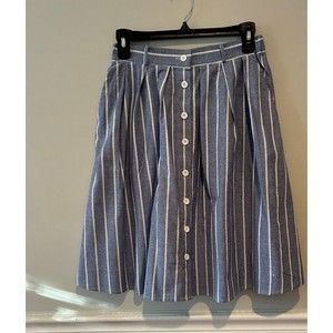Modcloth Bookstore Skirt Striped Button Front A Line Knee Length Womens SM